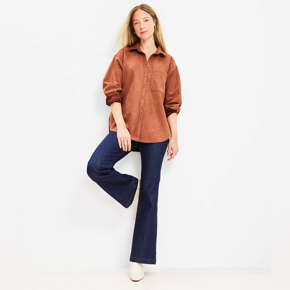 LOFT Faux Suede Relaxed Pocket Tunic Shirt - Picture 3 of 10